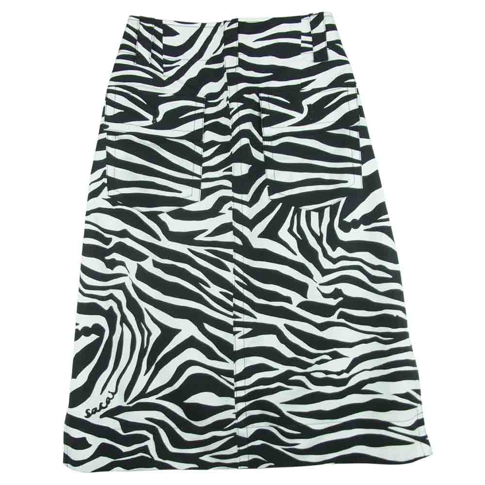 Sacai サカイ 20SS 20-04917 ゼブラ柄 スリットミディ スカート コットン 日本製 ホワイト系 ブラック系 1【中古】