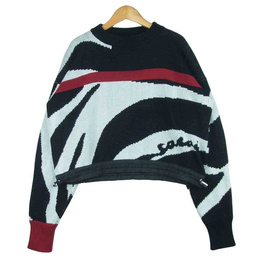 Sacai サカイ 20-04920 ゼブラ柄 ニット セーター コットン 中国製 ブラック系 ホワイト系 レッド系 1【中古】