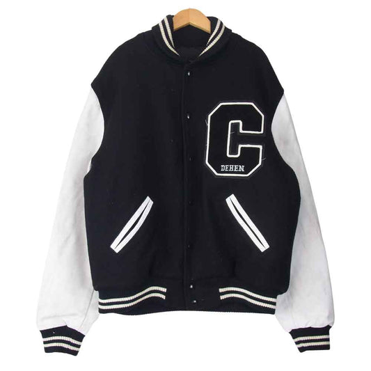 ディーエン USA製 バーシティ ジャケット レザー スリーブ スタジャン メルトンウール ブラック系 L【中古】