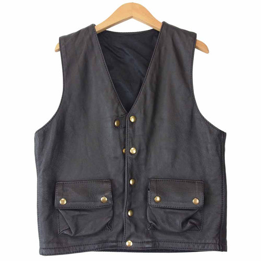 LANGLITZ LEATHERS ラングリッツレザーズ SQUARE BOTTOM VEST W CARGO POCKETS スクエアボトム カーゴポケット レザー ブラウン系【美品】【中古】