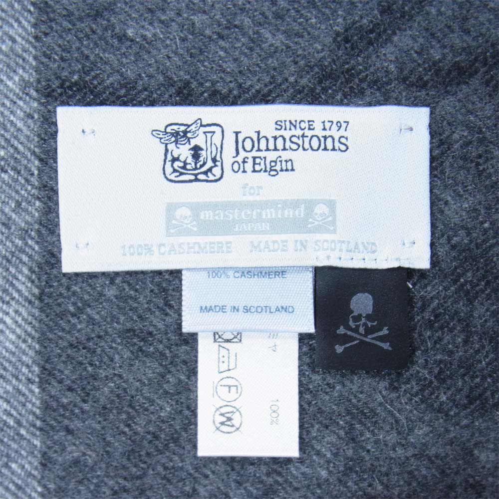 mastermind JAPAN マスターマインドジャパン × Jhonstons ジョンストンズ 国内正規品 スコットランド製 カシミヤ 100％ スカル チェック マフラー ブラック系【美品】【中古】