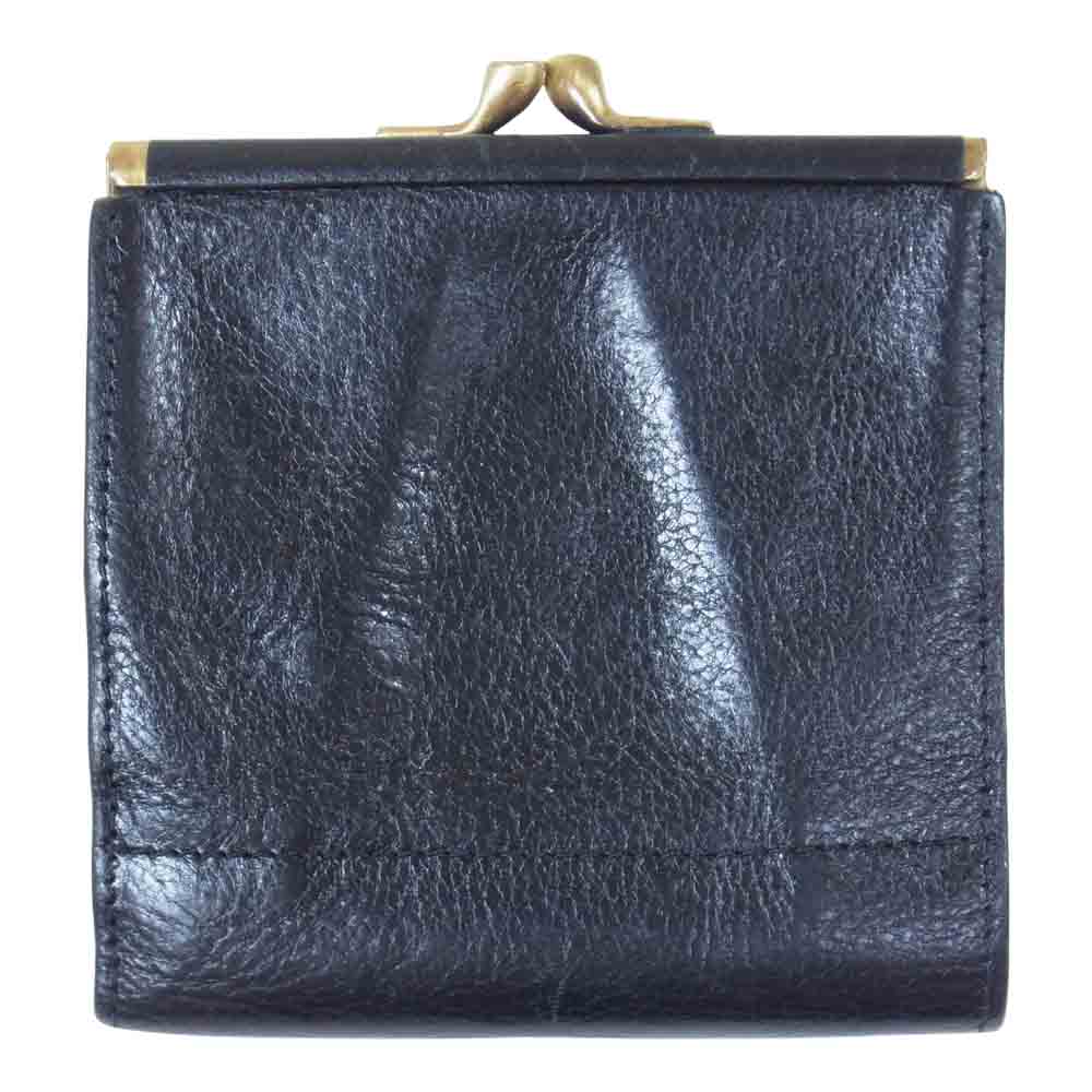 IL BISONTE イルビゾンテ レザー 二つ折り がま口 財布 イタリア製 ウォレット ブラック系【中古】