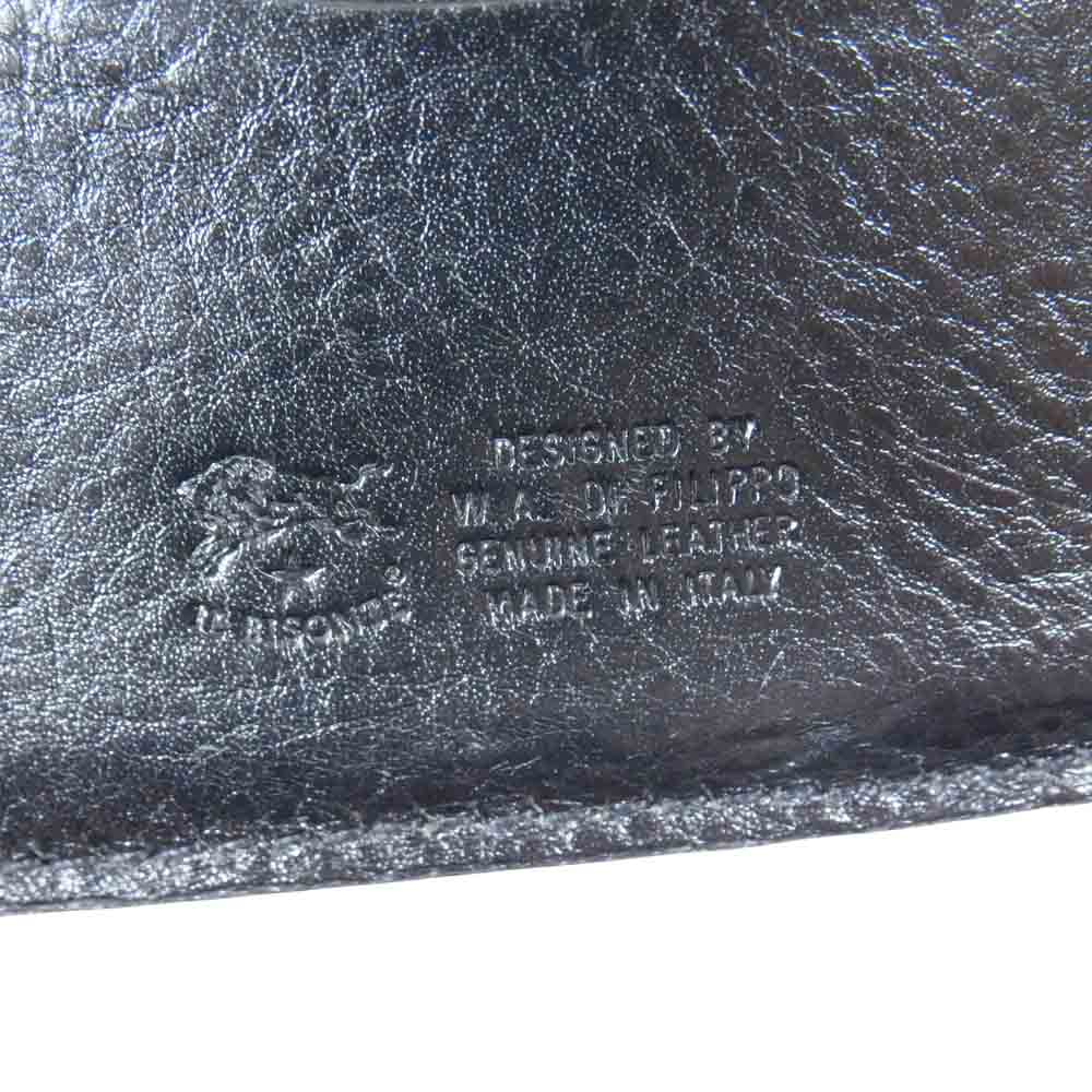 IL BISONTE イルビゾンテ レザー 二つ折り がま口 財布 イタリア製 ウォレット ブラック系【中古】