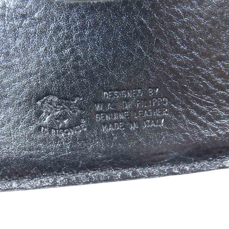 IL BISONTE イルビゾンテ レザー 二つ折り がま口 財布 イタリア製 ウォレット ブラック系【中古】