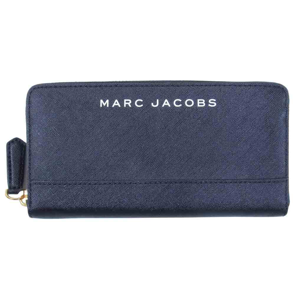MARC JACOBS マークジェイコブス ロゴ ラウンドジップ 長財布 ウォレット ブラック系【美品】【中古】
