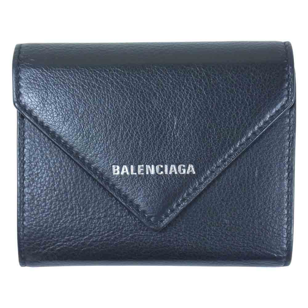 BALENCIAGA バレンシアガ 615653 3つ折り財布 小銭入れ付き レザー コンパクトウォレット ブラック系【中古】