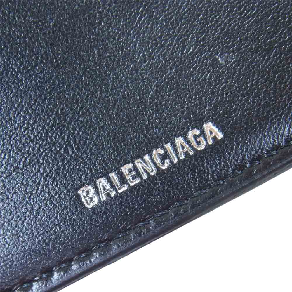 BALENCIAGA バレンシアガ 615653 3つ折り財布 小銭入れ付き レザー コンパクトウォレット ブラック系【中古】