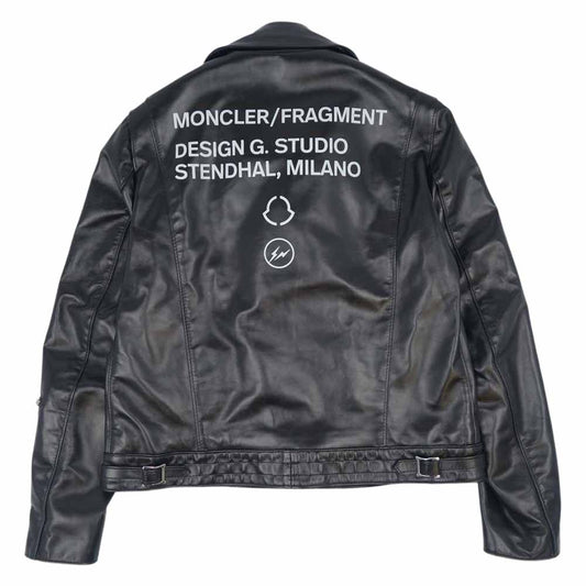MONCLER モンクレール 20AW 国内正規品 7 ジーニアス GENIUS フラグメント FRAGMENT ルイスレザー Lewis Leathers DWAYNE ドゥエイン ダブル ライダース ジャケット ブラック系 44【新古品】【未使用】【中古】