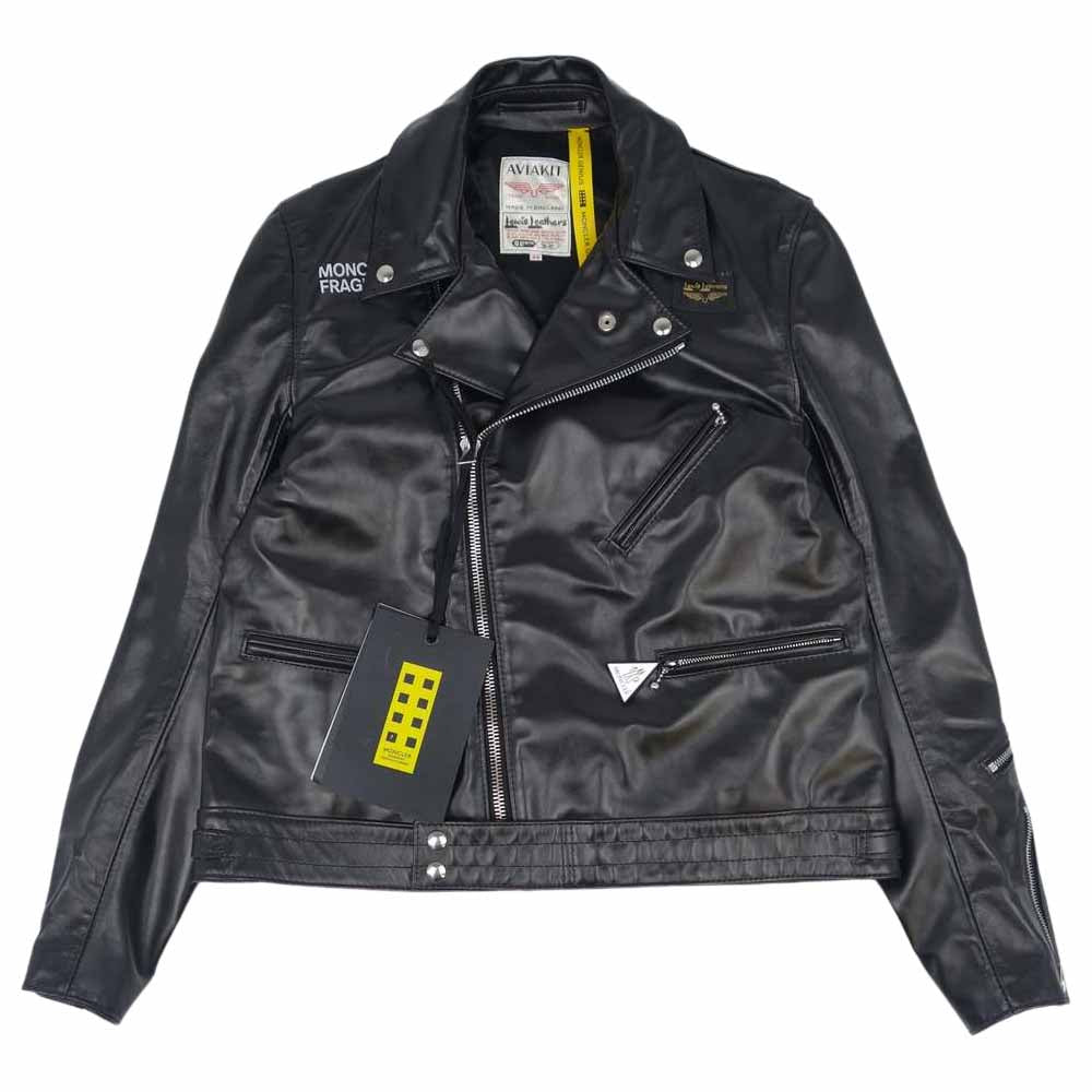 MONCLER モンクレール 20AW 国内正規品 7 ジーニアス GENIUS フラグメント FRAGMENT ルイスレザー Lewis Leathers DWAYNE ドゥエイン ダブル ライダース ジャケット ブラック系 44【新古品】【未使用】【中古】