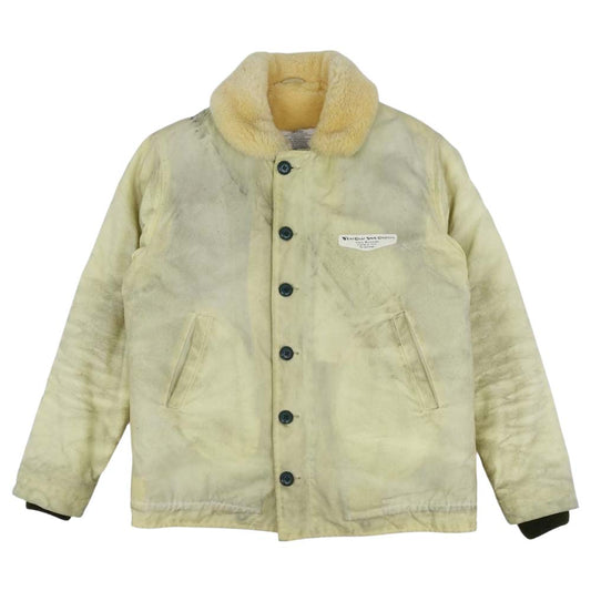 WESCO ウエスコ × ディーエン DEHEN N-1 JACKET ドライ ワックス コットン 総裏 リアルムートン ファー デッキジャケット イエロー系 L【中古】