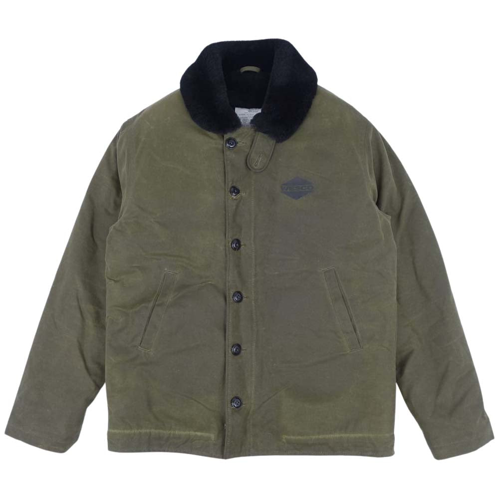 WESCO ウエスコ × ディーエン DEHEN N-1 JACKET ドライ ワックス コットン 総裏 リアルムートン ファー デッキジャケット オリーブ系 L【中古】