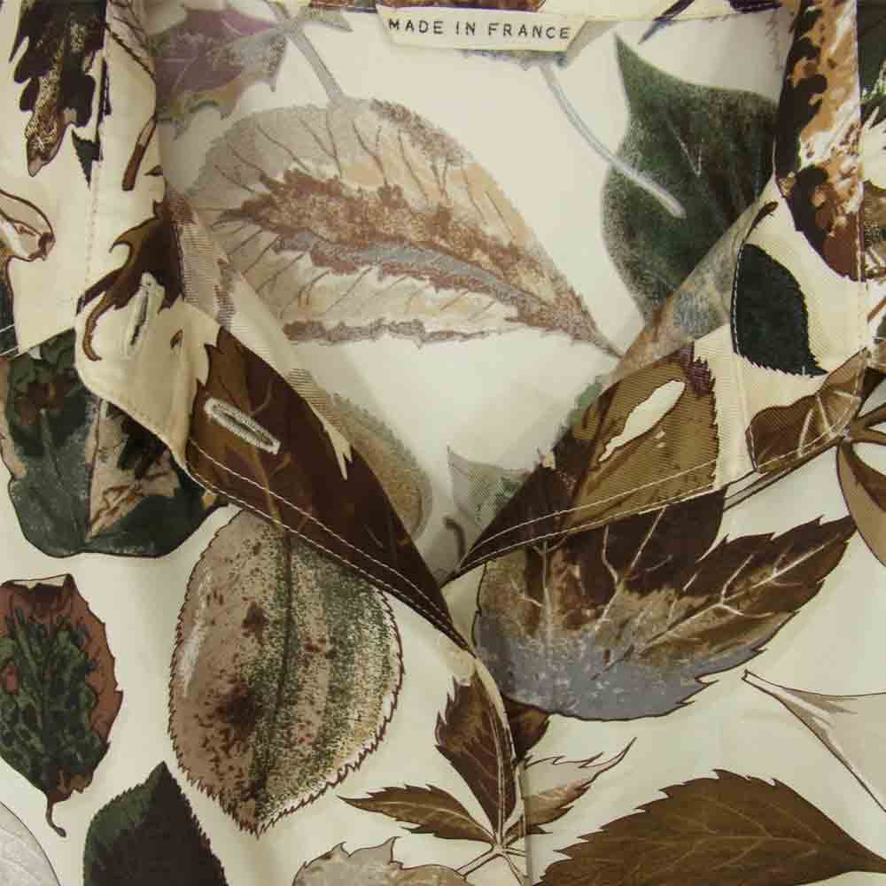 HERMES エルメス 仏製 マルジェラ期 シルク 100％ 葉っぱ柄 長袖 シャツ ブラウン系 40【中古】