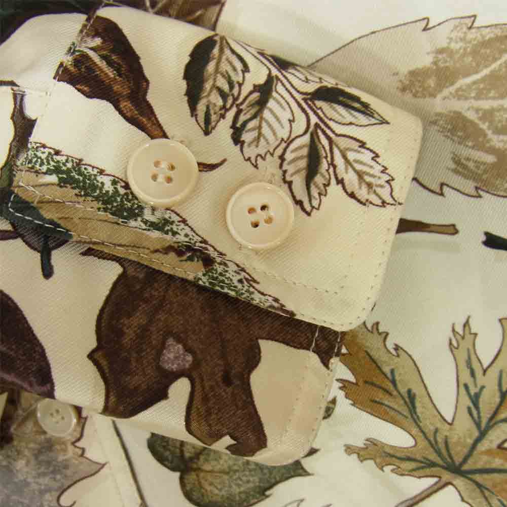 HERMES エルメス 仏製 マルジェラ期 シルク 100％ 葉っぱ柄 長袖 シャツ ブラウン系 40【中古】