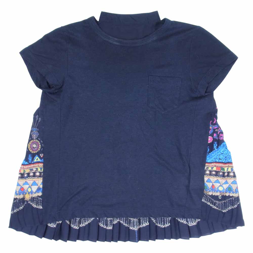 Sacai サカイ 17-02946 半袖 バックプリーツ カットソー Tシャツ ショートスリーブ ネイビー系 1【中古】