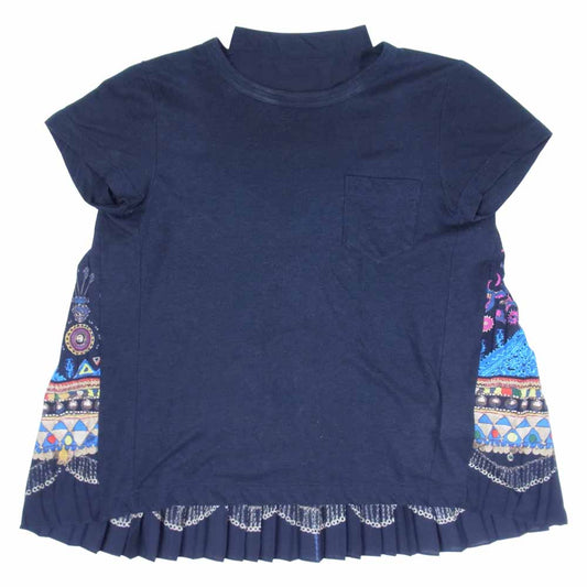 Sacai サカイ 17-02946 半袖 バックプリーツ カットソー Tシャツ ショートスリーブ ネイビー系 1【中古】