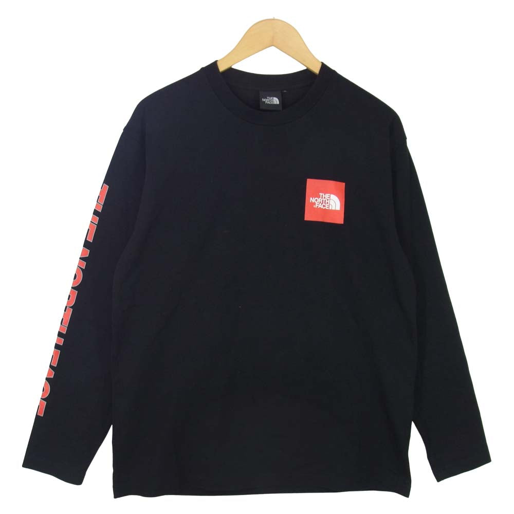 THE NORTH FACE ノースフェイス NT31951 L/S Square Logo Sleeve Tee スクエア ロゴ 長袖 Tシャツ ブラック系 L【中古】