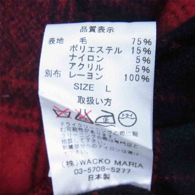 WACKO MARIA ワコマリア 長袖 チェック シャツ チェックシャツ 日本製 ウール レッド系 L【中古】