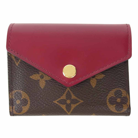 LOUIS VUITTON ルイ・ヴィトン M62932 ポルトフォイユ ゾエ モノグラム フューシャ 3つ折り財布 ブラウン系 ワインレッド系【中古】