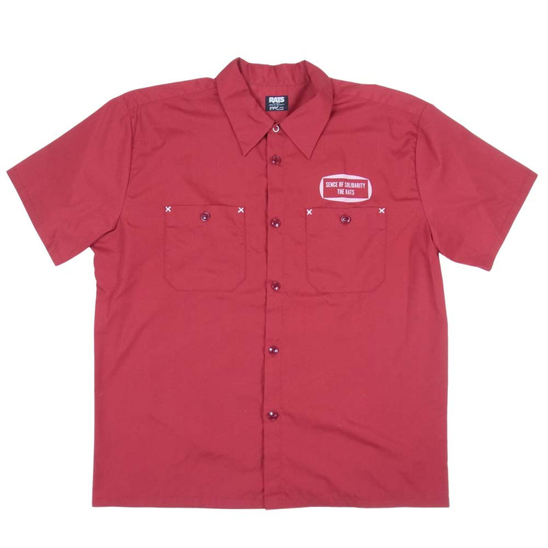 RATS ラッツ WORK SHIRTS ワーク シャツ 半袖 ハーフスリーブ 日本製 プリント 胸ポケット エンジ系 L【中古】