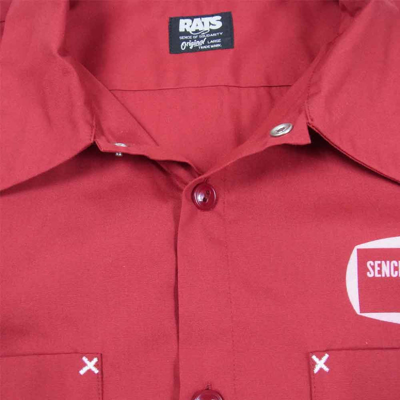 RATS ラッツ WORK SHIRTS ワーク シャツ 半袖 ハーフスリーブ 日本製 プリント 胸ポケット エンジ系 L【中古】