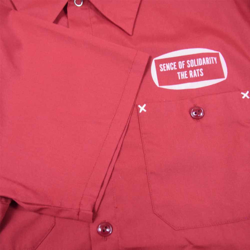 RATS ラッツ WORK SHIRTS ワーク シャツ 半袖 ハーフスリーブ 日本製 プリント 胸ポケット エンジ系 L【中古】