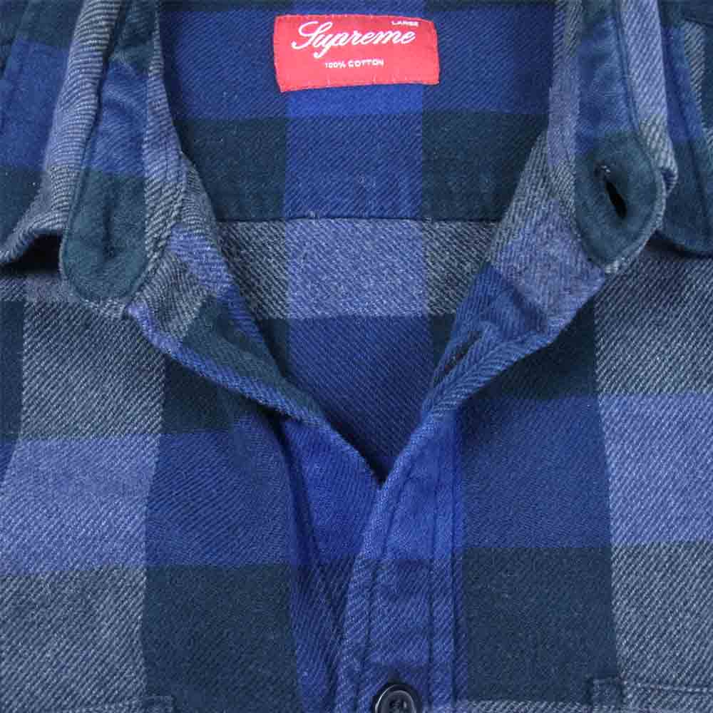 Supreme シュプリーム heavyweight flannel shirt ヘビーウェイト フランネル シャツ ブルー系 L【中古】