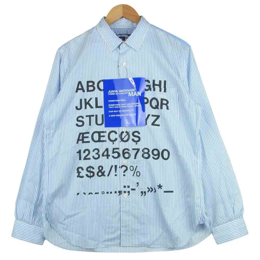 JUNYA WATANABE COMME des GARCONS MAN ジュンヤワタナベコムデギャルソンマン WG-B007 綿 ストライプ プリント シャンブレー 長袖 シャツ ライトブルー系 L【新古品】【未使用】【中古】