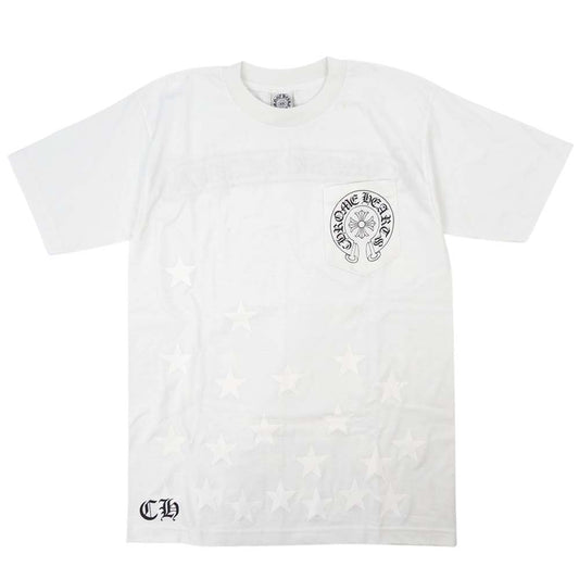 CHROME HEARTS クロムハーツ（原本無） 国内正規品 USA製 ホースシュー スクロールラベル スタープリント ポケット付き S/S Tシャツ ホワイト系 M【中古】
