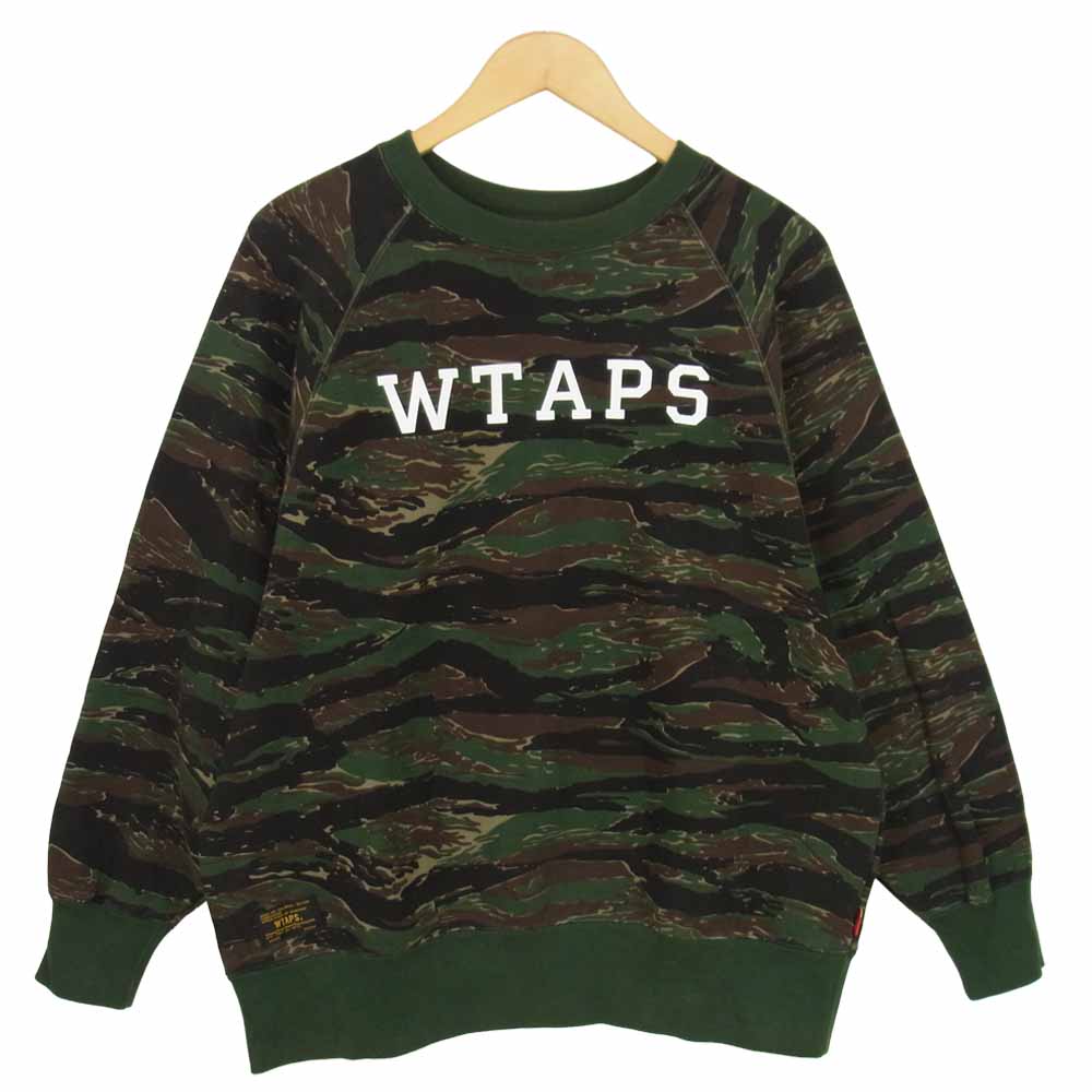 WTAPS ダブルタップス 16AW 162ATDT-CSM10S DESIGN CREW NECK SWEAT SHIRT TIGER STRIPE クルーネック タイガー ストライプ スウェット カーキ系 S【中古】