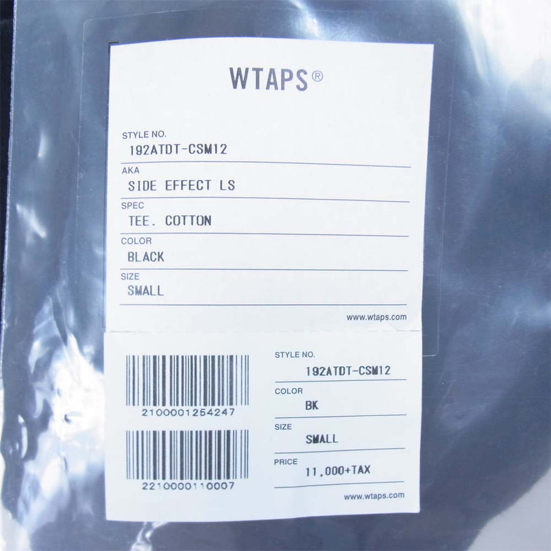 WTAPS ダブルタップス 19AW 192ATDT-CSM12 SIDE EFFECT LS TEE COTTON サイド エフェクト ロングスリーブ Tシャツ ブラック系 1【中古】