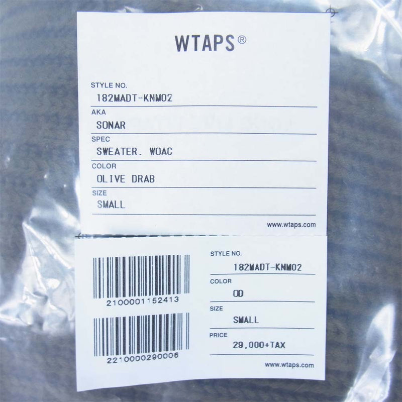 WTAPS ダブルタップス 18AW 182MADT-KNM02 SONAR SWEATER WOAC ニット セーター OLIVEDRAB S【美品】【中古】