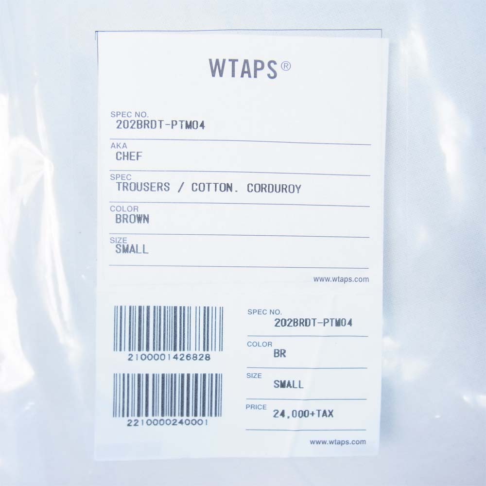 WTAPS ダブルタップス 20AW 202BRDT-PTM04 CHEF TROUSERS コーデュロイ パンツ ブラウン系 S【中古】