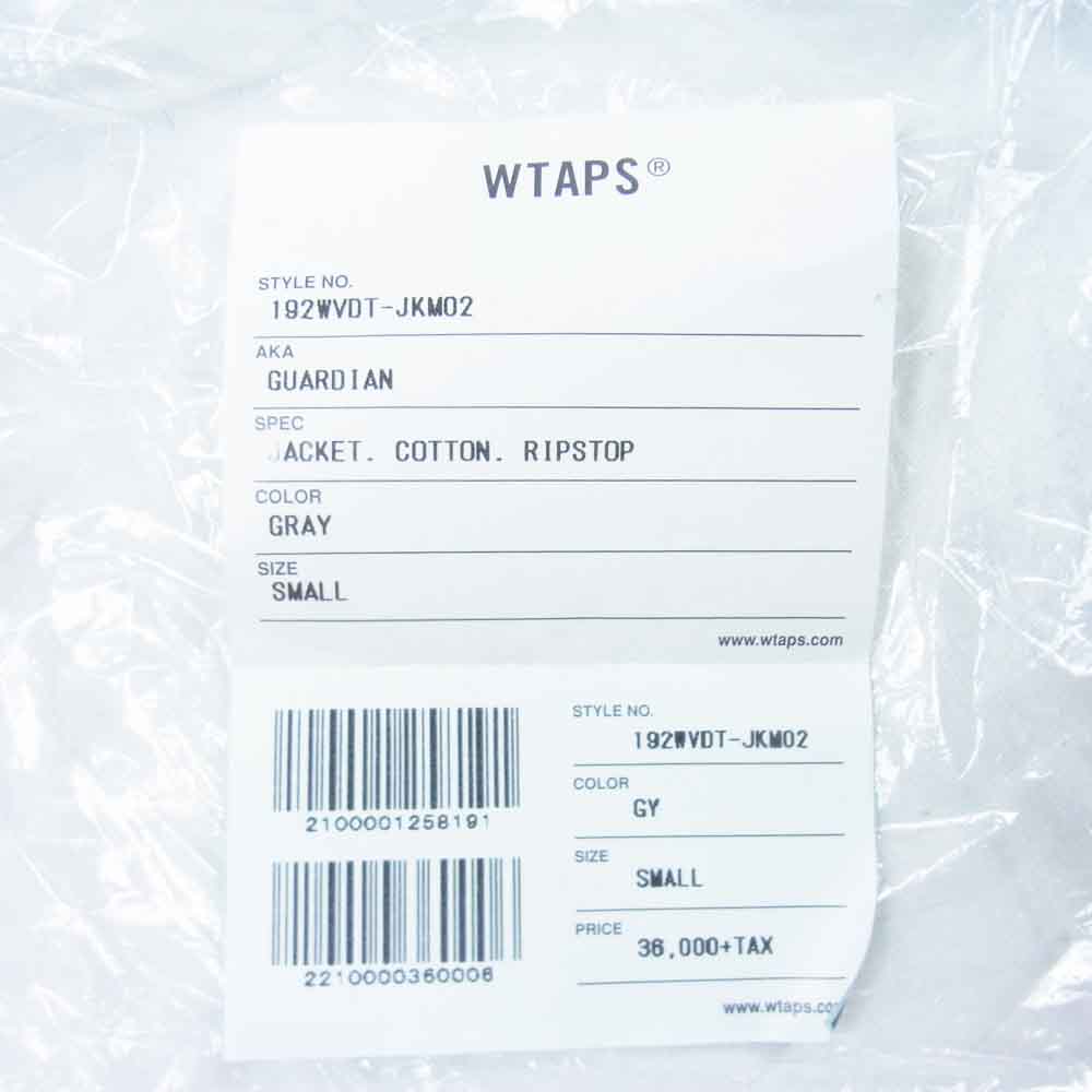 WTAPS ダブルタップス 19AW 192WVDT-JKM02 GUARDIAN JACKET COTTON RIPSTOP コットン リップストップ ジャケット グレー系 S【中古】