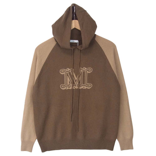 MAX MARA マックスマーラ XtF2T-hc-202118f097035 Brown Cashmere Liegi Hoodie Tobacco カシミヤ100％ プルオーバー ニット パーカー ブラウン系 XS【新古品】【未使用】【中古】