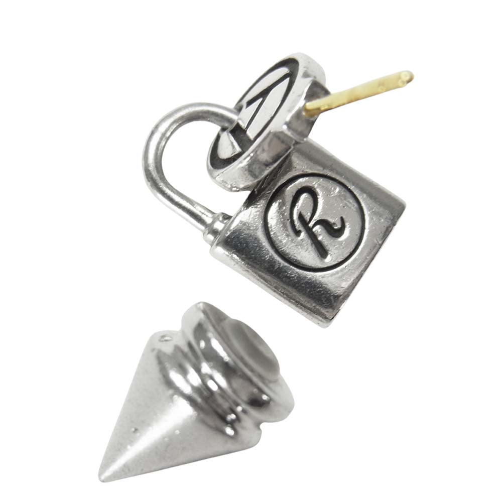 Justin Davis ジャスティンデイビス SEJ869 REBEL YELL SPIKE スパイク モチーフ アナーキーロゴ ピアス シルバー系【美品】【中古】