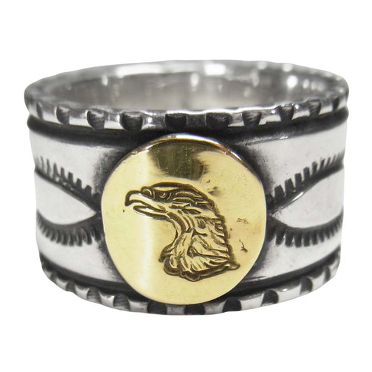 LARRY SMITH ラリースミス スタンプワーク イーグルメタル 平打ち リング シルバー系 21号程度【中古】