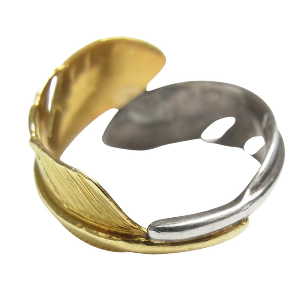 WINGROCK ウィングロック 18K コンビ ダブルフェザー リング ゴールド系 12号程度【中古】