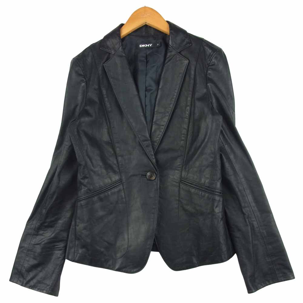 DKNY ディーケーエヌワイ レザー 1ボタン テーラード ジャケット 牛革 中国製 ブラック系 4【中古】