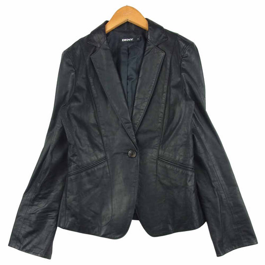 DKNY ディーケーエヌワイ レザー 1ボタン テーラード ジャケット 牛革 中国製 ブラック系 4【中古】