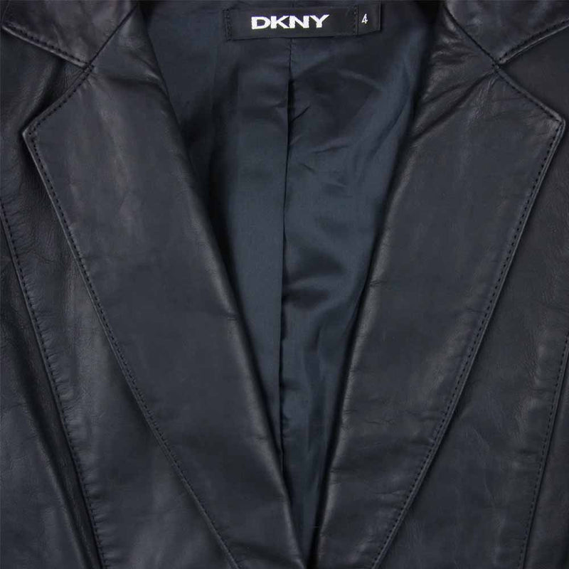 DKNY ディーケーエヌワイ レザー 1ボタン テーラード ジャケット 牛革 中国製 ブラック系 4【中古】