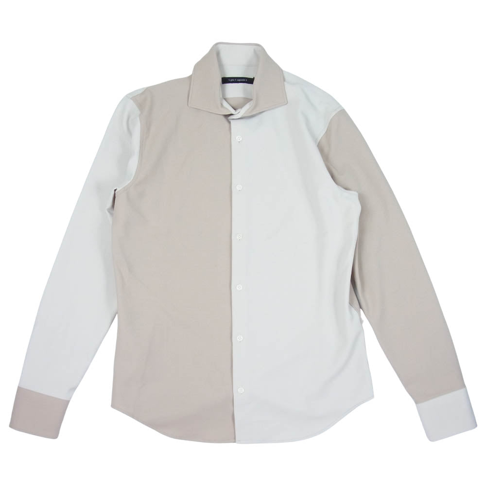 1piu1uguale3 ウノピュウノウグァーレトレ MRS134 PLAIN SHIRT 2トーン ホリゾンタルカラー プレーン 長袖 シャツ ベージュ系 VI【美品】【中古】