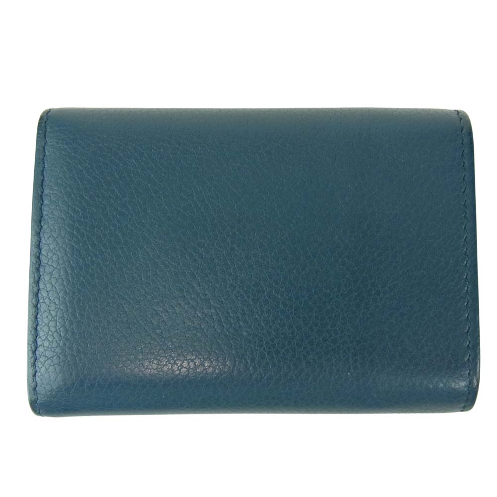 SAINT LAURENT サンローラン PARIS 462366 DV70E ロゴ ミニ コンパクト ウォレット グリーン系 ネイビー系【中古】