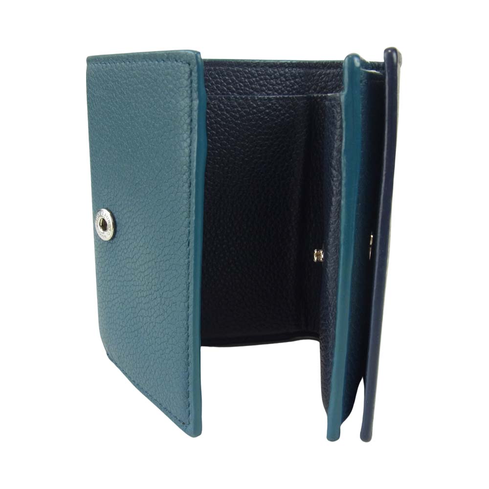SAINT LAURENT サンローラン PARIS 462366 DV70E ロゴ ミニ コンパクト ウォレット グリーン系 ネイビー系【中古】