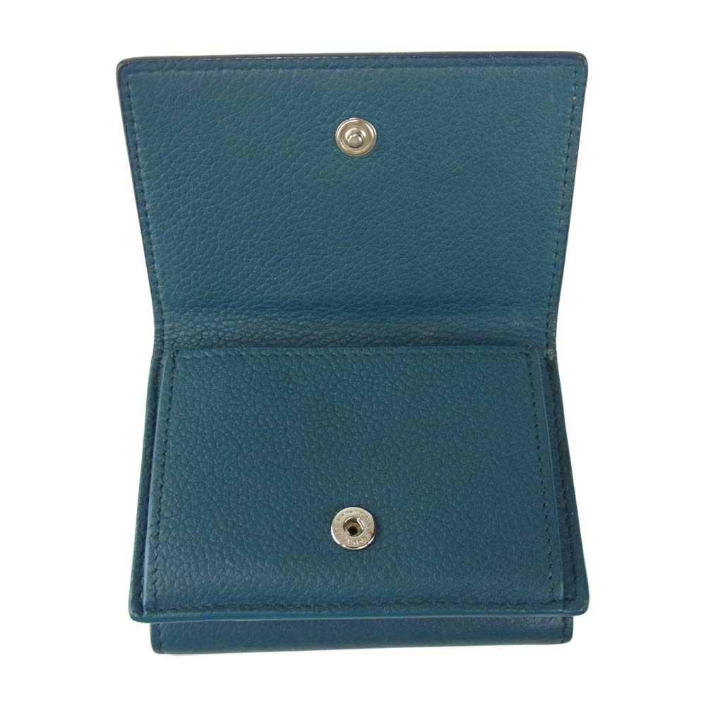 SAINT LAURENT サンローラン PARIS 462366 DV70E ロゴ ミニ コンパクト ウォレット グリーン系 ネイビー系【中古】