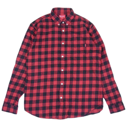 Supreme シュプリーム 12AW Buffalo Check Shirt バッファローチェック ボタンダウン フランネル シャツ レッド系 L【中古】