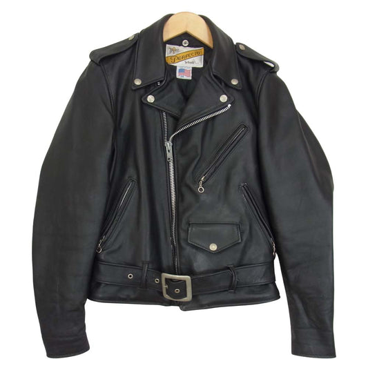 schott ショット 618 80's～90's perfect パーフェクト バイカータグ USA製 ダブル ライダース ジャケット レザー ブラック系 34【中古】