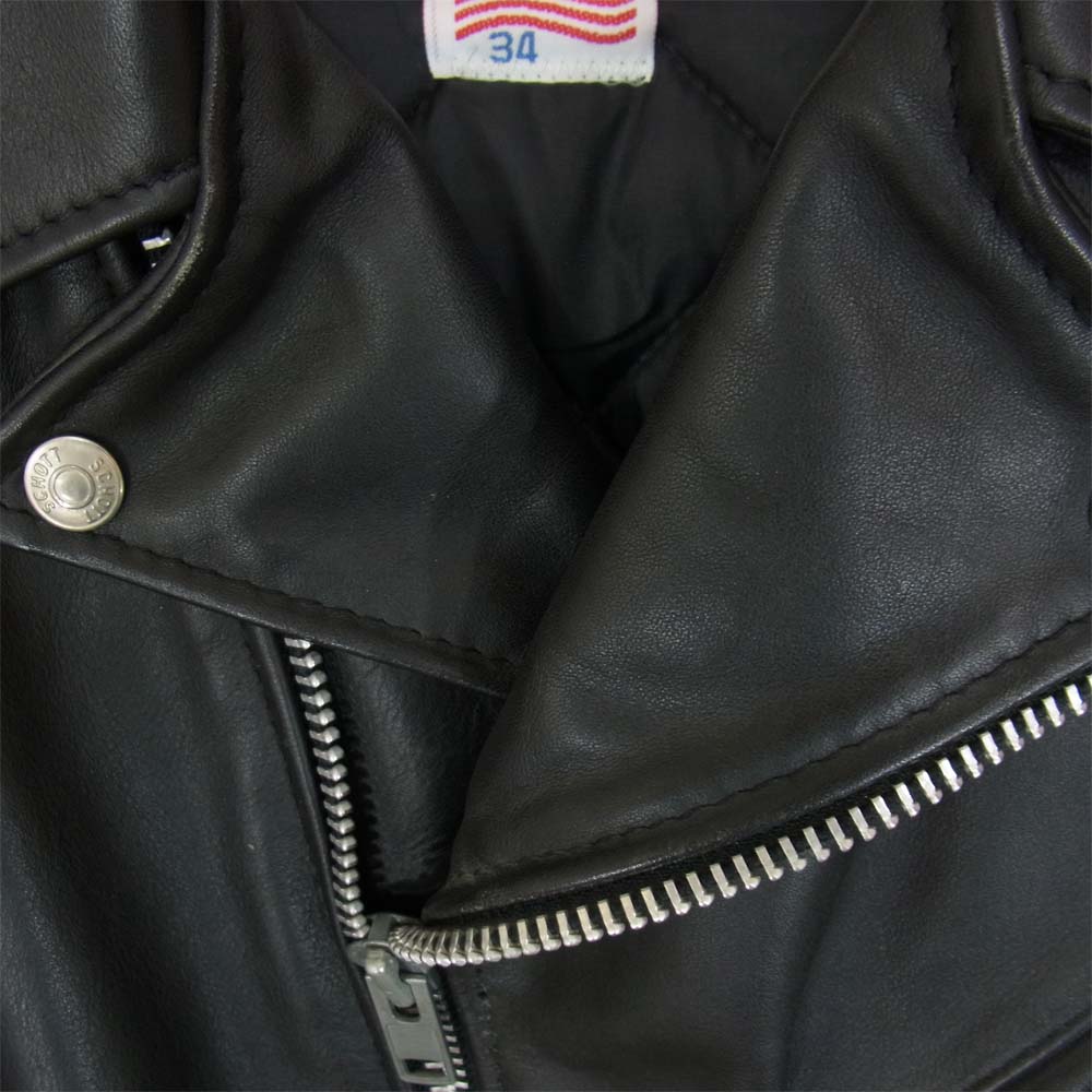 schott ショット 618 80's～90's perfect パーフェクト バイカータグ USA製 ダブル ライダース ジャケット レザー ブラック系 34【中古】
