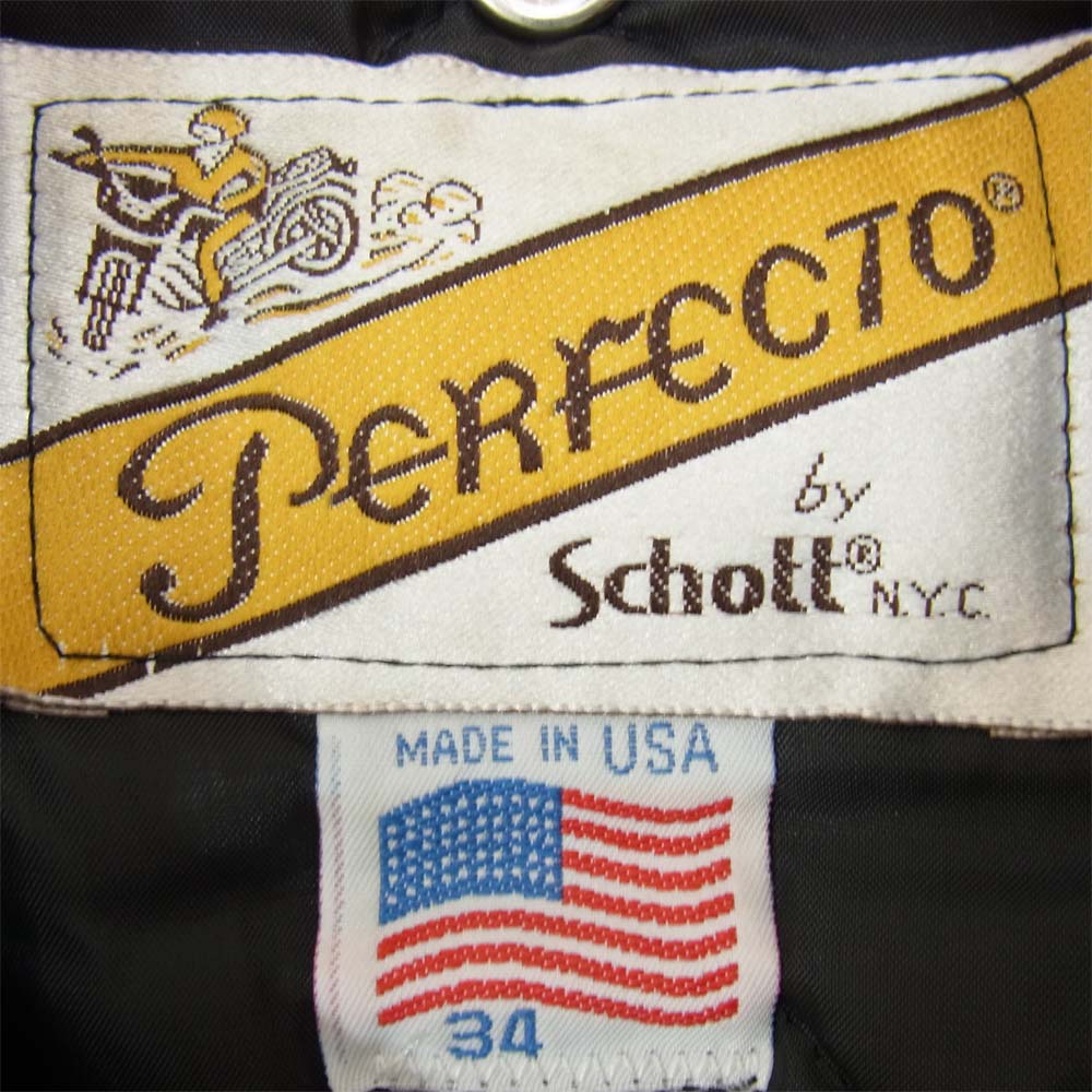 schott ショット 618 80's～90's perfect パーフェクト バイカータグ USA製 ダブル ライダース ジャケット レザー ブラック系 34【中古】