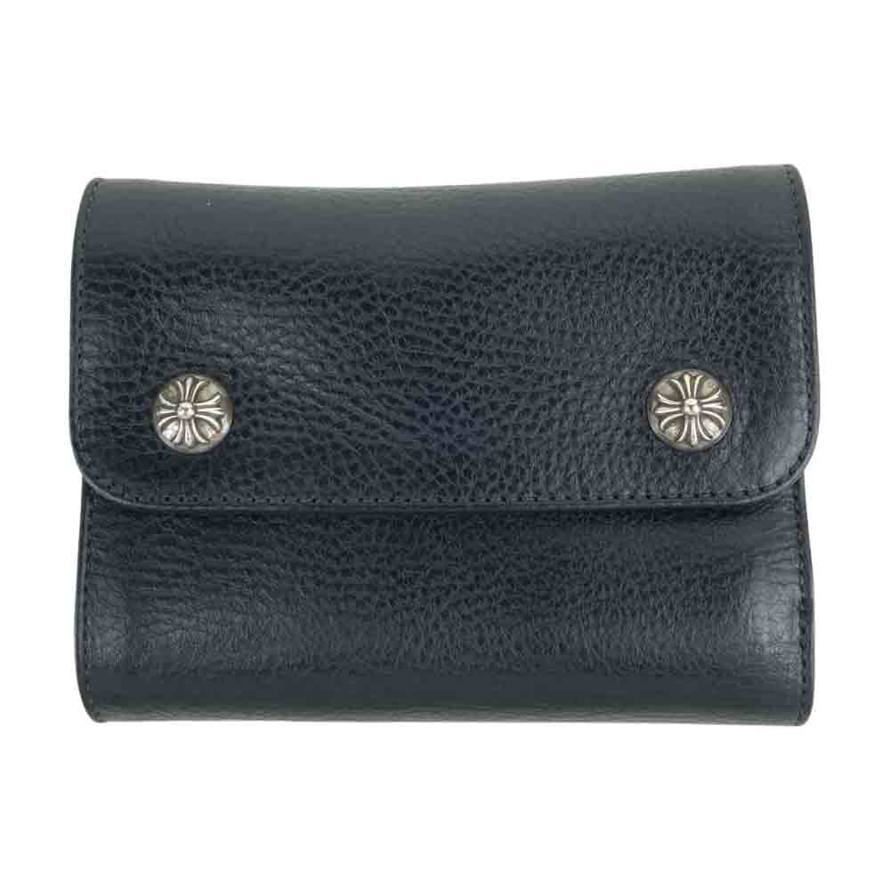 CHROME HEARTS クロムハーツ（原本有） WAVE MINI ウェーブ ミニ クロスボタン ウォレット ブラック系【極上美品】【中古】