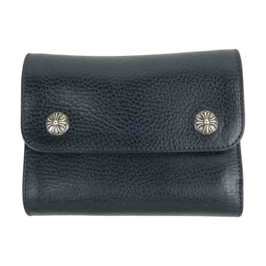 CHROME HEARTS クロムハーツ（原本有） WAVE MINI ウェーブ ミニ クロスボタン ウォレット ブラック系【極上美品】【中古】